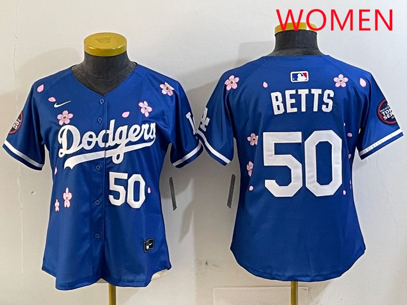 Women Los Angeles Dodgers #50 Betts Blue Sakura Edition 2025 Nike MLB Jersey style 8->women mlb jersey->Women Jersey